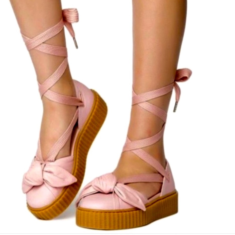 Puma Fenty by Rihanna pink platform shoes with shoelaces
